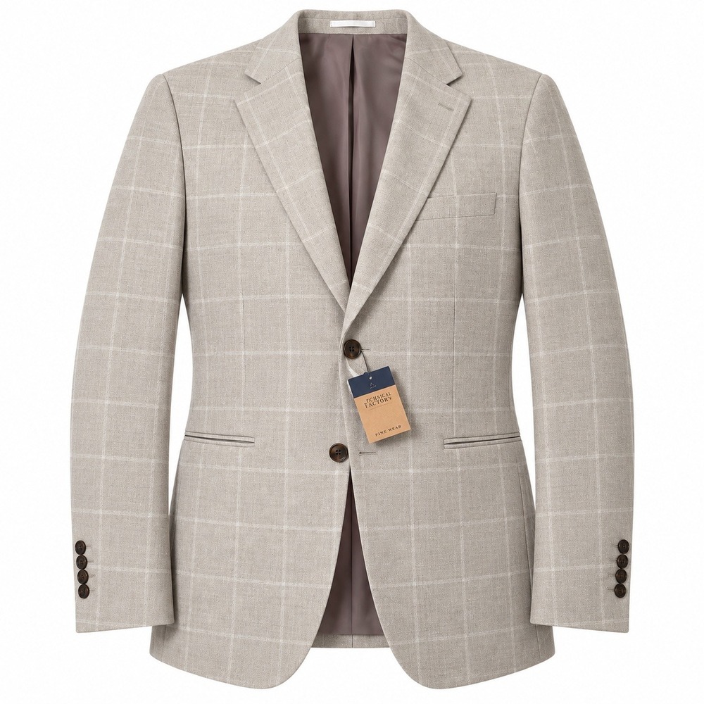 NEW Charles Tyrwhitt Jacket Mens 42R Stone Windowpane Wool Slim Fit NWT Coat